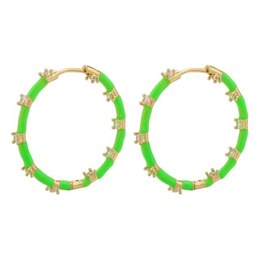 Goldtone  and Neon Green Hoop Earrings - Women Jewelry